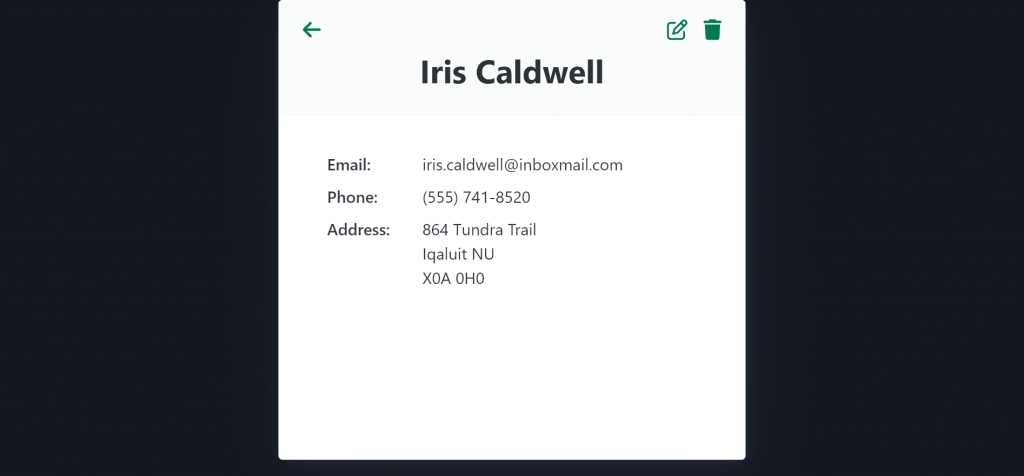 Screenshot viewing contact information